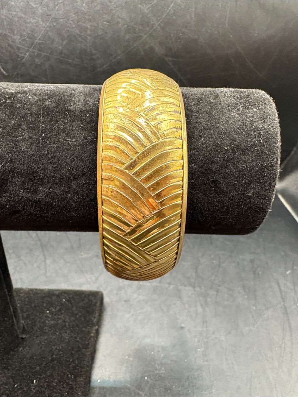 Vintage 1993 McCrory Stores Textured Gold Tone Wide Bangle Bracelet